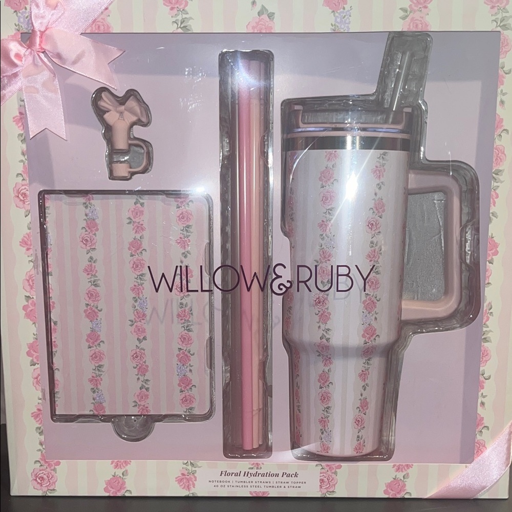 Willow & Ruby Floral Coquette Hydration Pack 40oz Tumbler Notebook and Straw Set